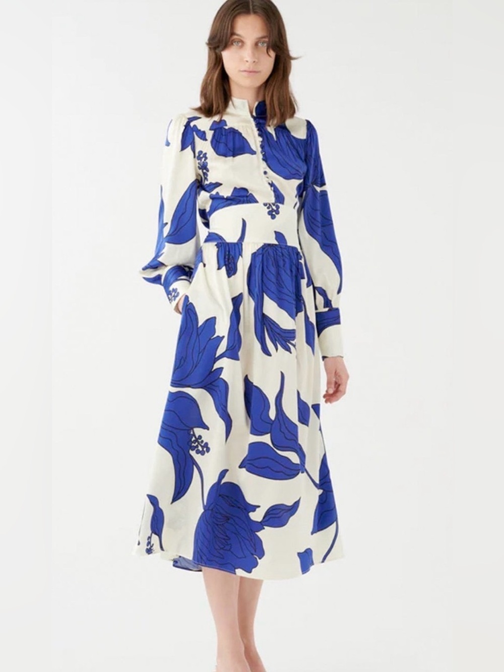 Dea Kudibal Alondra Datura Cobalt Silk Satin Women's Fitted Midi Dress